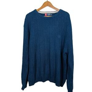 Chaps Ralph Lauren Y2K Crewneck Cable Knit Sweater Blue Long Sleeve Casual - XL